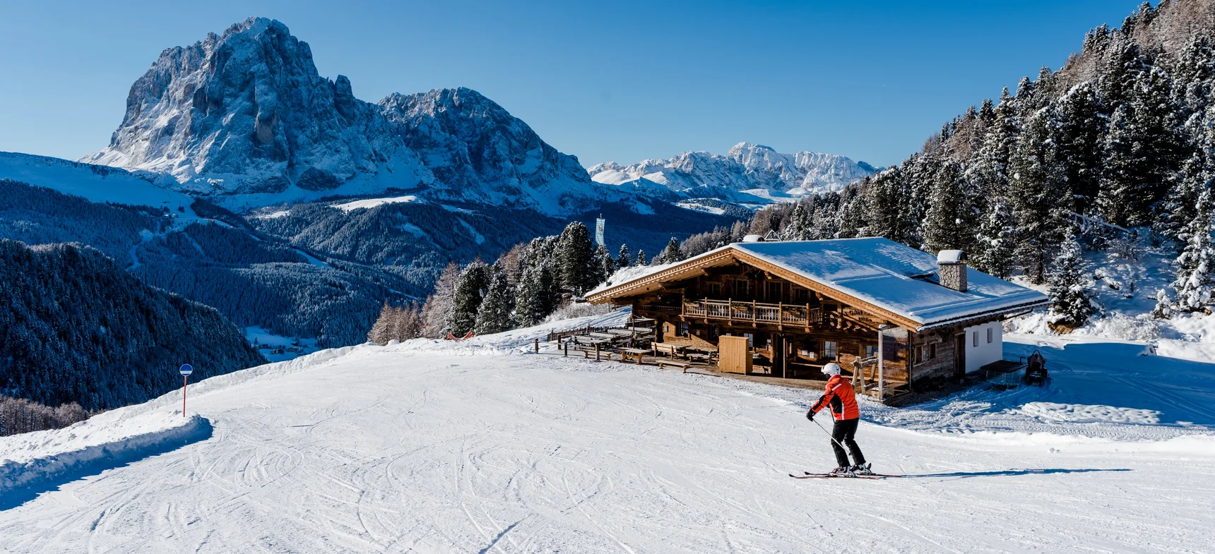 with skis in Val Gardena